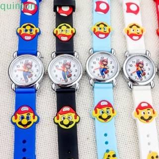 Quinton นาฬิกาข้อมือควอตซ์แฟชั่น สายซิลิโคน ลายการ์ตูนอนิเมะ Super Mario 3D สําหรับเด็กผู้ชาย