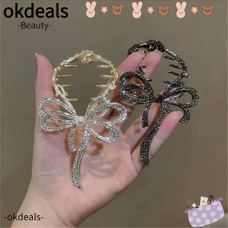 Okdeals กิ๊บติดผมหางม้า ประดับโบว์ พลอยเทียม สําหรับผู้หญิง