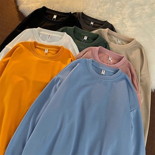 【40-150 กก.】เสื้อยืดแขนยาว ทรงหลวม ขนาดใหญ่ สีพื้น สไตล์เกาหลี สําหรับผู้หญิง รองรับ 150 กก. 8 สี C11381