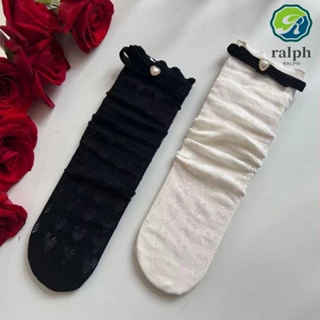 Ralph ถุงเท้าบัลเล่ต์ ผ้าลูกไม้ ประดับโบว์ ระบายอากาศ กันการสึกหรอ สีพื้น สไตล์เกาหลี