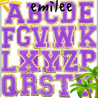 EMILEE แผ่นแพทช์ ปักลายตัวอักษรภาษาอังกฤษ A-Z สีม่วง สําหรับเย็บปักถักร้อย