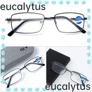 Eucalytus1 แว่นตาอ่านหนังสือ โลหะ ทรงสี่เหลี่ยม ป้องกันแสงสีฟ้า หรูหรา สําหรับผู้ชาย และผู้หญิง