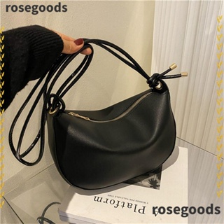 Rosegoods1 กระเป๋าสะพายไหล่ สะพายข้าง หนัง PU ความจุขนาดใหญ่ สีพื้น แฟชั่นสําหรับผู้หญิง