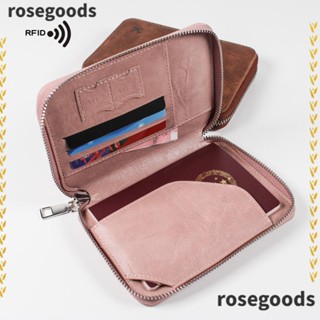 Rosegoods1 กระเป๋าเก็บหนังสือเดินทาง อเนกประสงค์ มีซิป กันขโมย สีชมพู สําหรับผู้หญิง