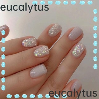 Eucalytus1 เล็บปลอมแฟชั่น สีชมพู สีขาว ถอดออกได้ สําหรับร้านเสริมสวย