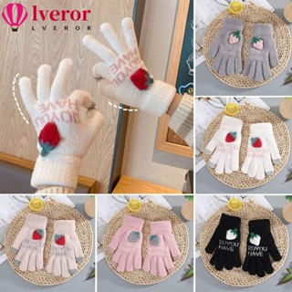 Lveror ถุงมือกีฬา ผ้าวูลเลน ลายสตรอเบอร์รี่น่ารัก ให้ความอบอุ่น