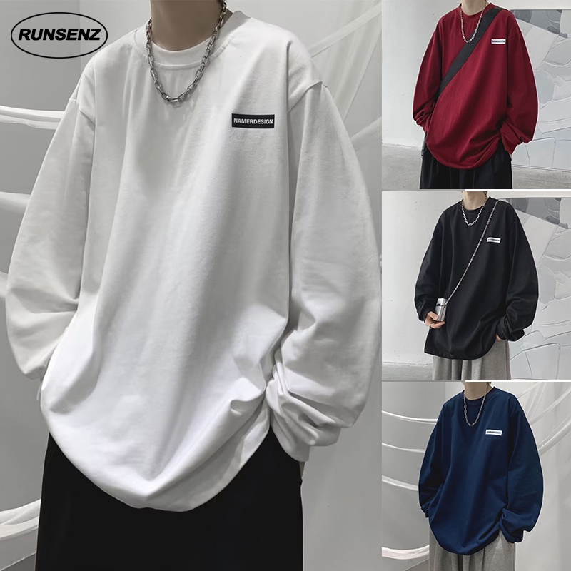 เสื้อยืดลําลอง แขนยาว คอกลม ทรงหลวม ขนาดใหญ่ สไตล์เกาหลี สําหรับผู้ชาย ไซซ์ M - 8XL