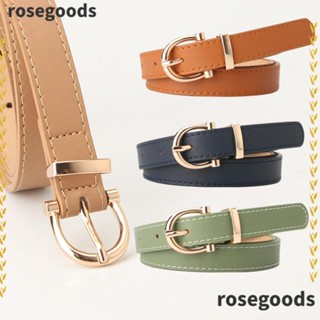 Rosegoods1 เข็มขัดหนัง PU หัวเข็มขัดกลม ปรับได้ สไตล์เรียบง่าย แฟชั่นเรโทร สําหรับผู้หญิง