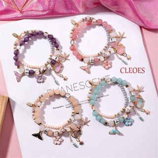 Cleoes สร้อยข้อมือโซ่ ประดับลูกปัดคริสตัล เครื่องประดับ สําหรับผู้หญิง