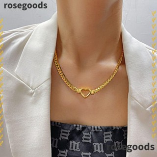 Rosegoods1 สร้อยคอผู้หญิง ของขวัญ ชุบทอง สไตล์ลําลอง โซ่หัวใจ