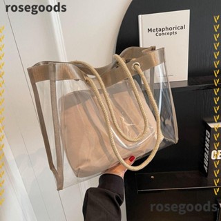 Rosegoods1 กระเป๋าสะพายไหล่ กระเป๋าถือ PVC แบบใส กันน้ํา จุของได้เยอะ แฟชั่นสําหรับสตรี