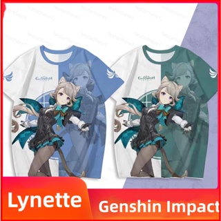 Ere1 เสื้อยืดแขนสั้นลําลอง พิมพ์ลายอนิเมะ Genshin Impact Lynette 3D พลัสไซซ์ สําหรับผู้ชาย และผู้หญิง