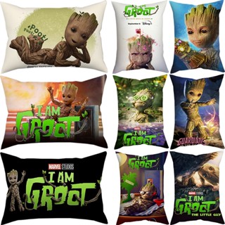 ปลอกหมอน ผ้าโพลีเอสเตอร์ ทรงสี่เหลี่ยมผืนผ้า พิมพ์ลาย I Am Groot Guardians of The Galaxy Groot สําหรับตกแต่งบ้าน ห้องนอน โซฟา