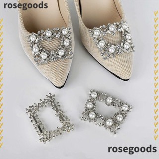 Rosegoods1 คลิปหนีบรองเท้า โลหะ ประดับมุก พลอยเทียม แวววาว สําหรับผู้หญิง 1 คู่