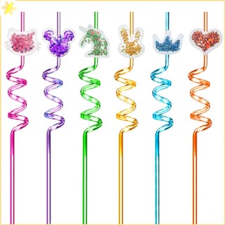 [LBE] Cartoon Animal Hello Kitty Shape Straw Unicorn Cat Shape With Glitter Children Spiral Food Grade Straw