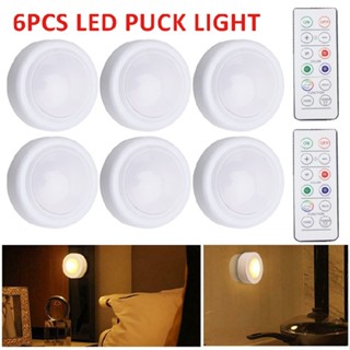 New 6pcs Wireless LED Puck Lights Under Cabinet Closet Kitchen Remote Control