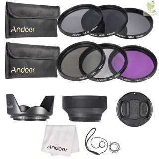 Andoer ชุดฟิลเตอร์เลนส์ UV+CPL+FLD+ND(ND2 ND4 ND8) ขนาด 49 มม. พร้อมกระเป๋าเก็บ ฝาปิดเลนส์ และที่ใส่ฝาปิดเลนส์ -8.9