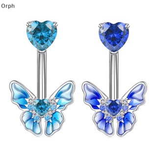 Orph ที่มีสีสัน ผีเสื้อ หน้าท้อง ปุ่ม แหวน สเตนเลส หัวใจ คริสตัล สะดือ แหวน หน้าท้อง สําหรับผู้หญิง เซ็กซี่ เครื่องประดับร่างกาย PH