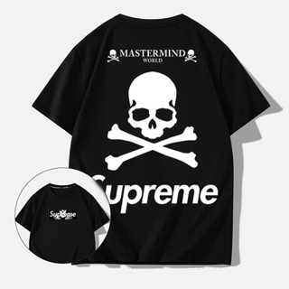 เสื้อยืดแขนสั้น พิมพ์ลายหัวกะโหลก supreme สไตล์วินเทจ โอเวอร์ไซซ์ สําหรับผู้หญิง และผู้ชาย