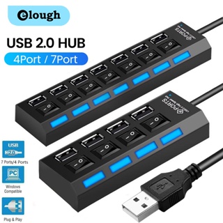 Elough อะแดปเตอร์ฮับ USB 2.0 4/7 พอร์ต ความเร็วสูง พร้อมสวิตช์