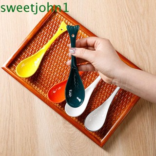 Sweetjohn ช้อนซุปเซรามิก รูปปลา 6.69 นิ้ว สําหรับบ้าน 4 ชิ้น