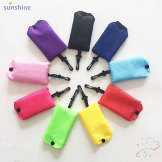 Ssunshine กระเป๋าช้อปปิ้ง กันน้ํา แบบพกพา ใช้ซ้ําได้ สีพื้น