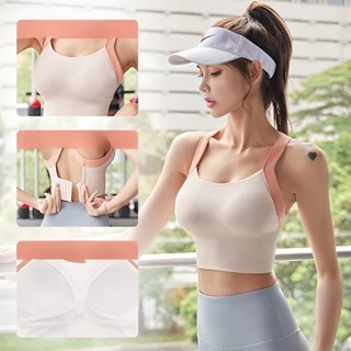 เสื้อสปอร์ตบรา งานเว้าหลังสายไขว้ เสริมฟองน้ำช่วยยกกระชับหน้าอก มีตะขอหลังช่วยปรับระดับความกระชับรอบตัว