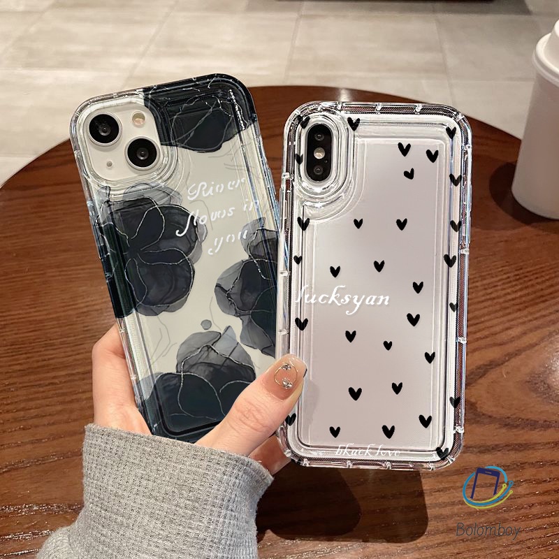 คู่เคสโทรศัพท์โปร่งใสสำหรับ Iphone 11 12 13 14 15 Pro Max XR X XS 7 6 8Plus SE ดอกไม้ภาพวาดหมึก อ่อนนุ่มกันกระแทกเปลือก