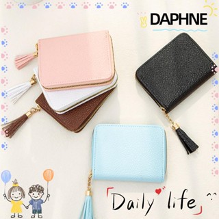 Daphne กระเป๋าสตางค์ หนัง PU ทรงคลัทช์ แต่งพู่ มีซิป ขนาดเล็ก สีพื้น แฟชั่นสําหรับผู้หญิง