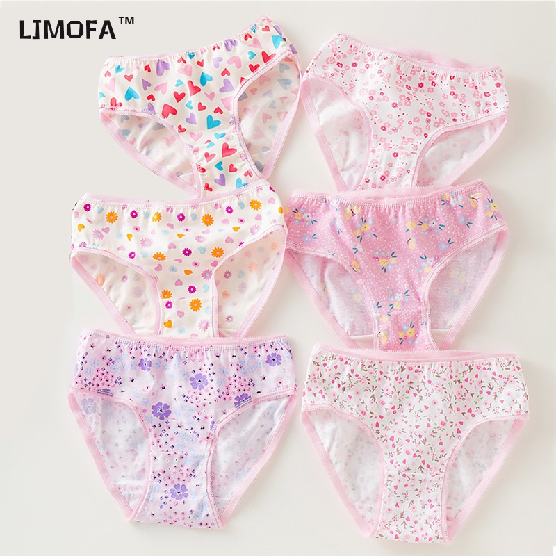 [Local Shipping]3ชิ้นสาวชุดชั้นในผ้าฝ้าย Breathable ดอกไม้หวานรูปแบบสุ่มสไตล์กาง