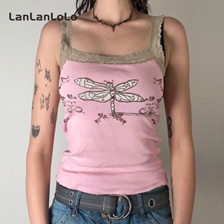 Lanlanlolo เสื้อสายเดี่ยวลําลอง ขอบลูกไม้ สีพื้น แฟชั่นสําหรับสตรี 2023