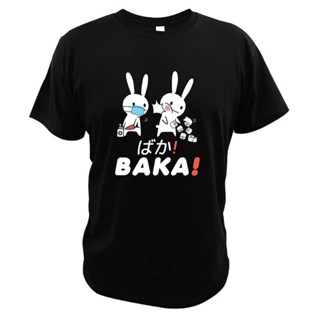 เสื้อแขนสั้น เสื้อยืดผ้าหนา เสื้อยืดแขนสั้น ราคาส่ง เสื้อสาวอวบ ตลก Baka เสื้อยืดภาษาญี่ปุ่นน่ารักกระต่ายตบตลกกักกัน 100