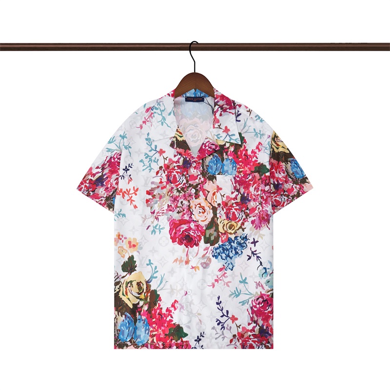 ใหม่ เสื้อเชิ้ตแขนสั้น พิมพ์ลายดอกไม้ ขนาดเล็ก แฟชั่นฤดูร้อน สําหรับผู้ชาย และผู้หญิง