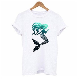 เสื้อยืดแขนสั้นรถจักรยานยนต์ Summer Mermaid พิมพ์แขนสั้น streetwear Tops Harajuku T-ShirtS-5XL