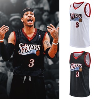 เสื้อกีฬาบาสเก็ตบอลแขนกุด คอวี ลาย NBA Iverson 76ers คุณภาพสูง สไตล์วินเทจ สําหรับผู้ชาย และผู้หญิง