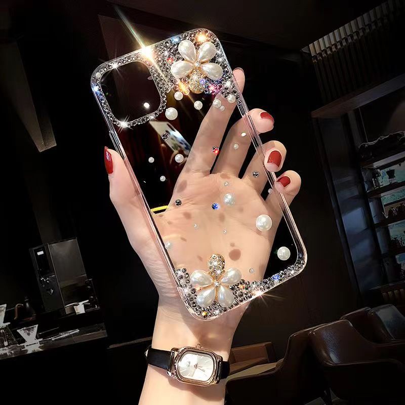 เคสโทรศัพท์มือถือ ซิลิโคนนุ่ม ใส ลายดอกไม้ ประดับมุก เพชร หรูหรา DIY สําหรับ Samsung Note 8 9 10 Plus 20 Ultra A10 M10 A30 A20 A50 A50s A30s A70 A10S A20S A51 A71 A70s A31
