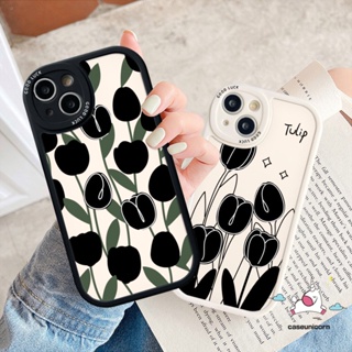 เคสโทรศัพท์มือถือ ซิลิโคนนิ่ม Tpu ลายดอกทิวลิป สีดํา เรียบง่าย สําหรับ Infinix 10T 11s Hot 10 Lite Hot 9 10 11 Play Infinix Smart 6 5 10s Note 8