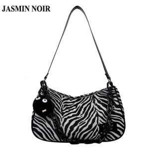 Jasmin NOIR กระเป๋าสะพายไหล่ กระเป๋าถือ ผ้าแคนวาส ลายม้าลาย ขนาดเล็ก สําหรับสตรี