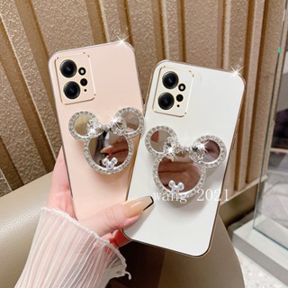 2023 New Phone Case Redmi Note12 Note 12S Note 12 Pro+ Plus 4G 5G เคส Candy Plating Casing Cute Cartoon Rhinestone Makeup Mirror Redmi Note12 4G Phone Holder Soft Case เคสโทรศัพท