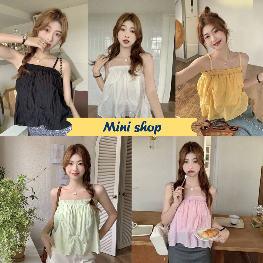 Mini shop พร้อมส่ง (60130) เสื้อสายเดี่ยวผ้าชีฟอง สายปรับได้เกาหลีมากแม่