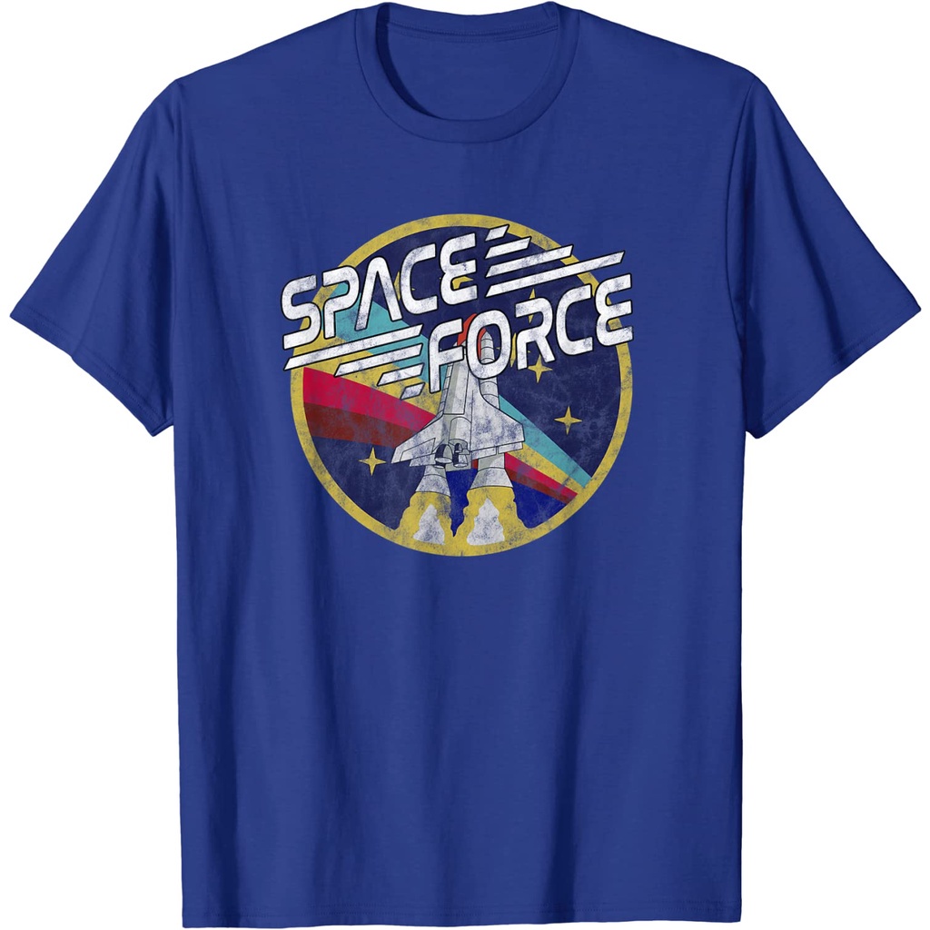 QCคอลูกเรือเสื้อยืดลําลอง ผ้าฝ้ายแท้ แขนสั้น พิมพ์ลาย Space Force สไตล์วินเทจ แฟชั่นเกาหลี สําหรับผู