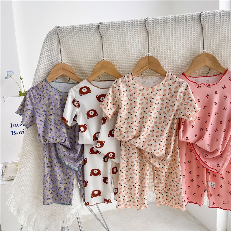 พร้อมส่ง ชุดนอนเด็ก ชุดเด็กหญิง เซท 2 ชิ้น เนื้อผ้าร่องผ้ายืดใส่สบาย