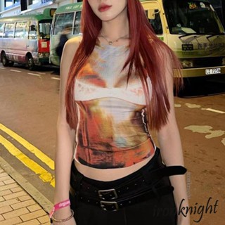 Ironknight- เสื้อกั๊ก แขนกุด คอกลม พิมพ์ลาย แฟชั่นสําหรับผู้หญิง