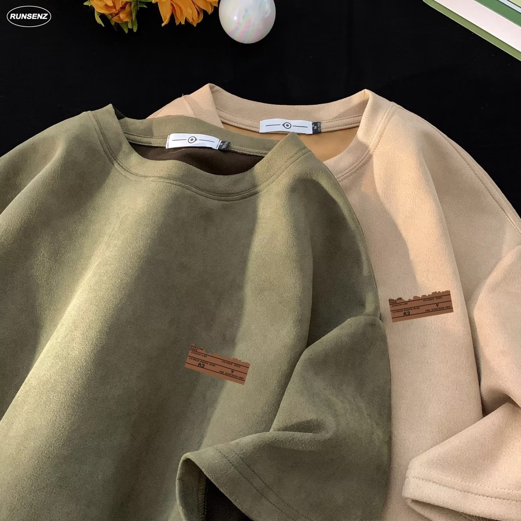 เสื้อยืดลําลอง คอกลม แขนสั้น หนังกลับ ทรงหลวม เรียบง่าย สําหรับผู้ชาย