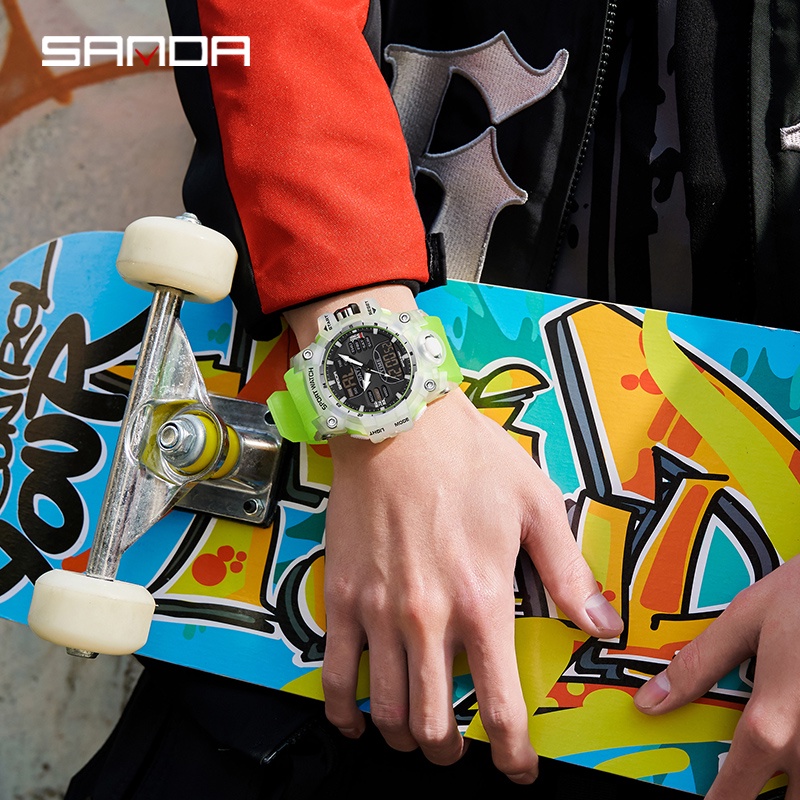 Sanda นาฬิกาข้อมือสปอร์ต กันน้ํา กันตก อเนกประสงค์ คุณภาพอุตสาหกรรมทหาร SD6126-2