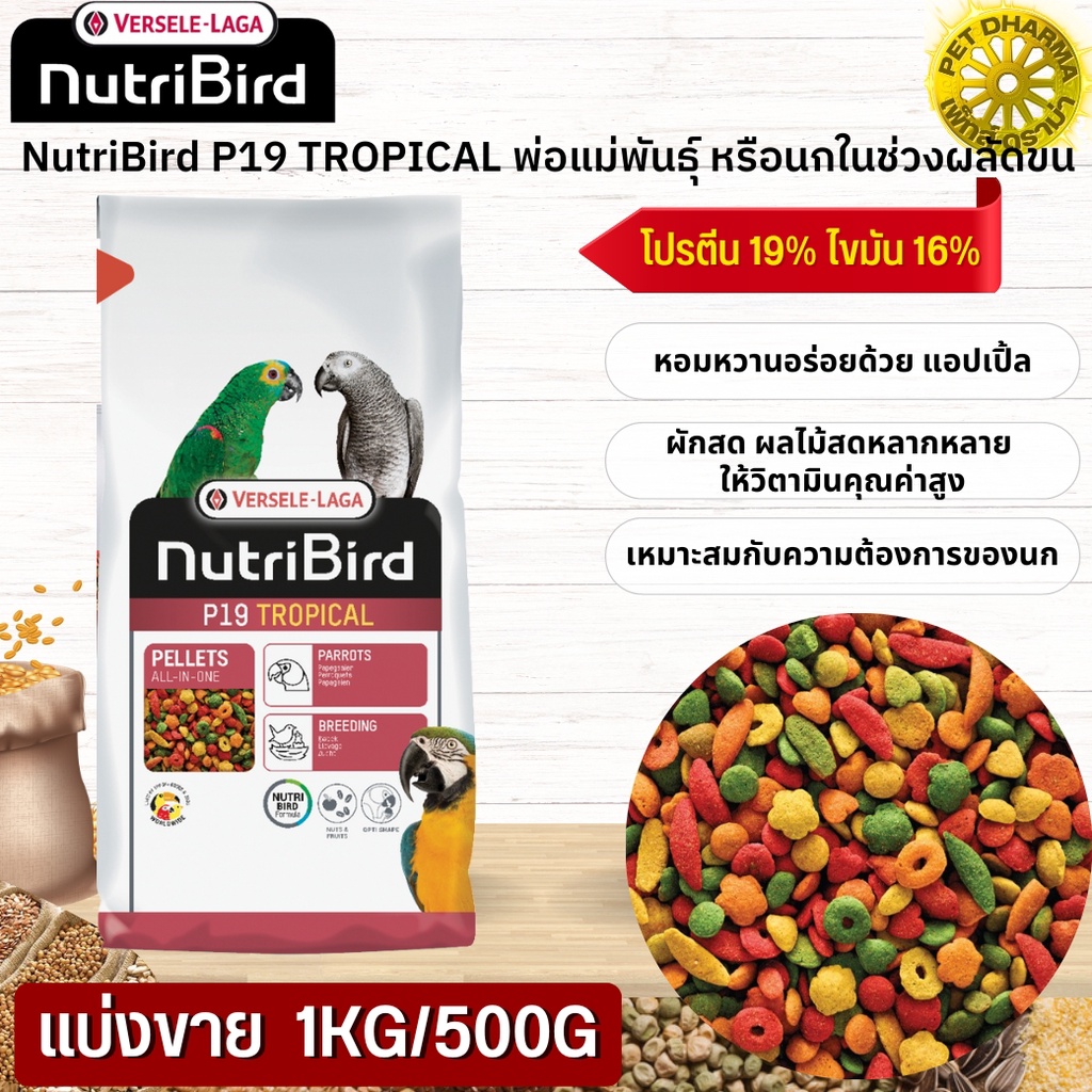 NutriBird P19 Tropical อาหารสำเร็จรูปอัดเม็ดสำหรับนกขนาดใหญ่ สินค้าสะอาด สดใหม่ ได้คุณภาพ (แบ่งขาย 5