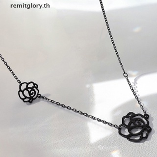 Remitglory สร้อยคอโชคเกอร์ จี้ดอกคามิเลีย สีดํา สไตล์เกาหลี โกธิค