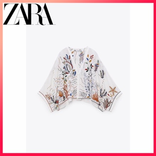 Zara ใหม่ เสื้อเชิ้ต ผ้าฝ้าย ปักลาย สําหรับผู้หญิง