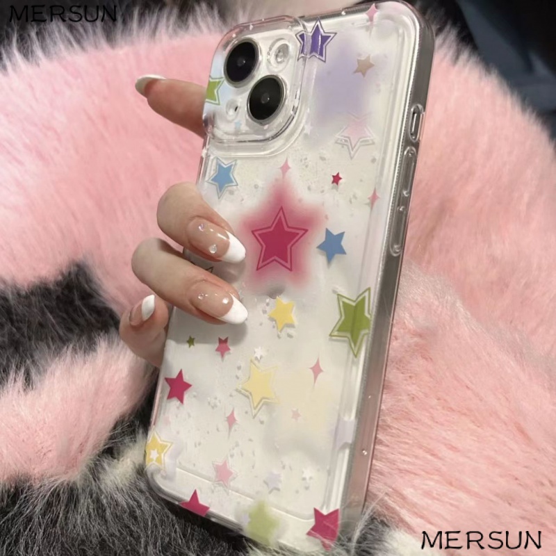 ✅Xr เคสโทรศัพท์มือถือแบบนิ่ม ใส ลายดาว สําหรับ Apple 13xs78 12ins pro 11promax plus14 Q4PO