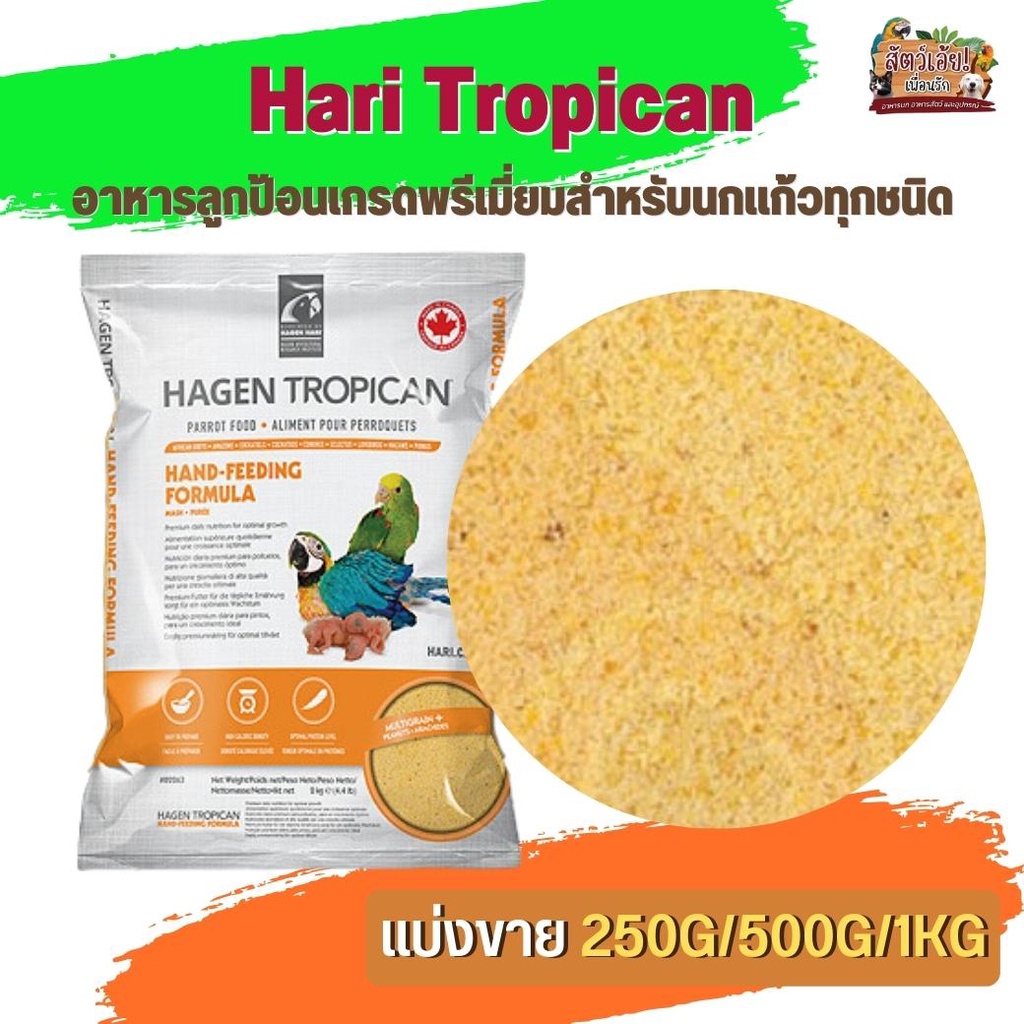 Hari Tropican อาหารลูกป้อนเกรดพรีเมี่ยมสำหรับนกแก้วทุกชนิด  เนื้ออาหารละเอียดพิเศษ (แบ่งขาย 500G/ 1KG)